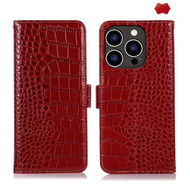 Crocodile Top Layer Cowhide Leather Phone Case – Card Slot, Leather, TPU, For iPhone 16 Pro, For iPhone 16 Plus, For iPhone 16, For iPhone 15 Pro Max, For iPhone 15 Pro, For iPhone 15 Plus For iPhone 16 Pro Red