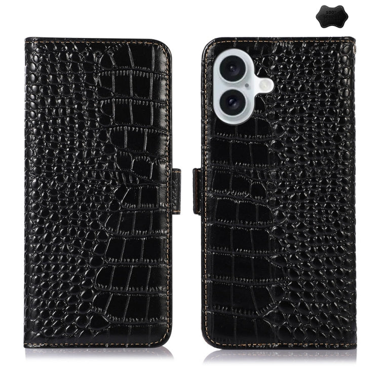Crocodile Top Layer Cowhide Leather Phone Case – Card Slot, Leather, TPU, For iPhone 16 Pro, For iPhone 16 Plus, For iPhone 16, For iPhone 15 Pro Max, For iPhone 15 Pro, For iPhone 15 Plus For iPhone 16 Plus Black