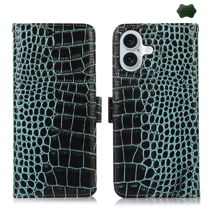 Crocodile Top Layer Cowhide Leather Phone Case – Card Slot, Leather, TPU, For iPhone 16 Pro, For iPhone 16 Plus, For iPhone 16, For iPhone 15 Pro Max, For iPhone 15 Pro, For iPhone 15 Plus For iPhone 16 Green