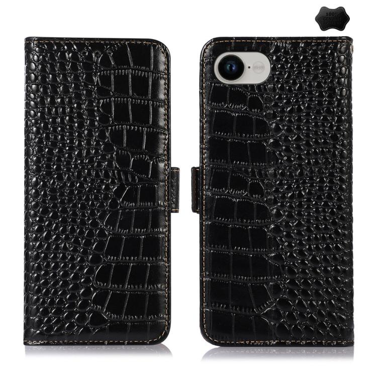 Crocodile Top Layer Cowhide Leather Phone Case – Card Slot, Leather, TPU, For iPhone 18 Pro / 17 Pro, For iPhone 18 Pro Max / 17 Pro Max, For iPhone 16e / 17e, For iPhone 17, For iPhone Air, For iPhone 16 Pro Max For iPhone 16e 17e Black