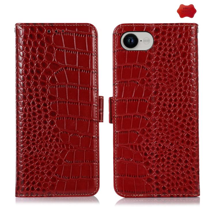 Crocodile Top Layer Cowhide Leather Phone Case – Card Slot, Leather, TPU, For iPhone 18 Pro / 17 Pro, For iPhone 18 Pro Max / 17 Pro Max, For iPhone 16e / 17e, For iPhone 17, For iPhone Air, For iPhone 16 Pro Max For iPhone 16e 17e Red