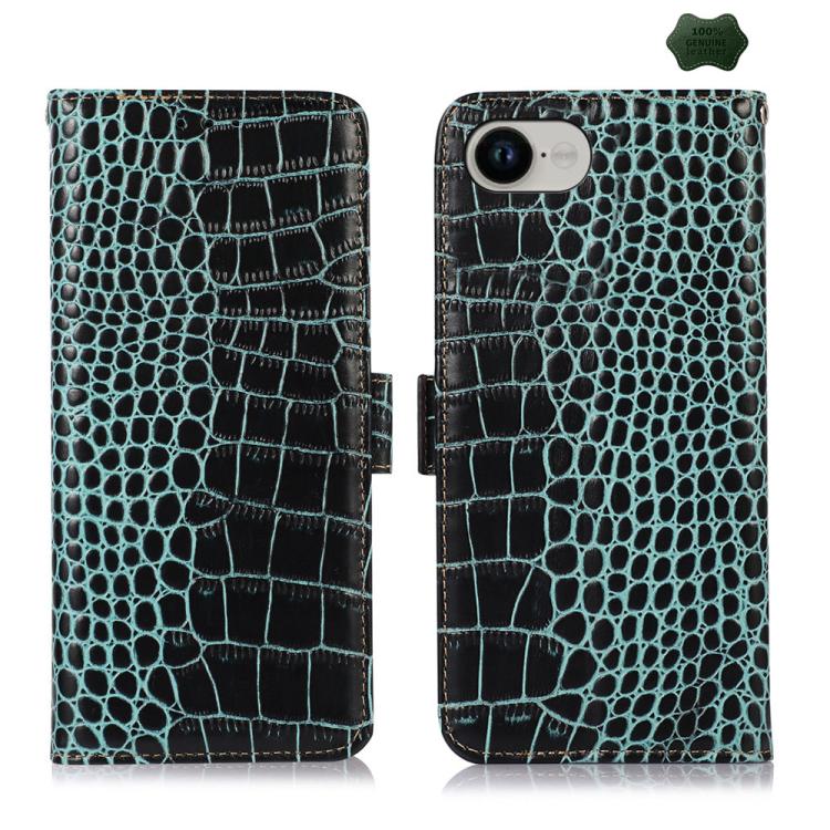 Crocodile Top Layer Cowhide Leather Phone Case – Card Slot, Leather, TPU, For iPhone 18 Pro / 17 Pro, For iPhone 18 Pro Max / 17 Pro Max, For iPhone 16e / 17e, For iPhone 17, For iPhone Air, For iPhone 16 Pro Max For iPhone 16e 17e Green