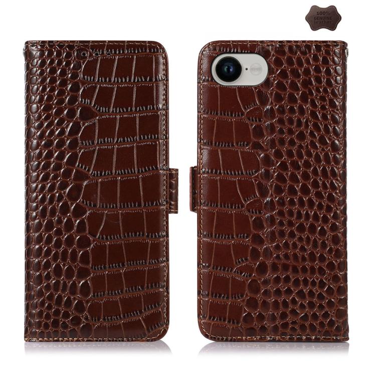 Crocodile Top Layer Cowhide Leather Phone Case – Card Slot, Leather, TPU, For iPhone 18 Pro / 17 Pro, For iPhone 18 Pro Max / 17 Pro Max, For iPhone 16e / 17e, For iPhone 17, For iPhone Air, For iPhone 16 Pro Max For iPhone 16e 17e Brown