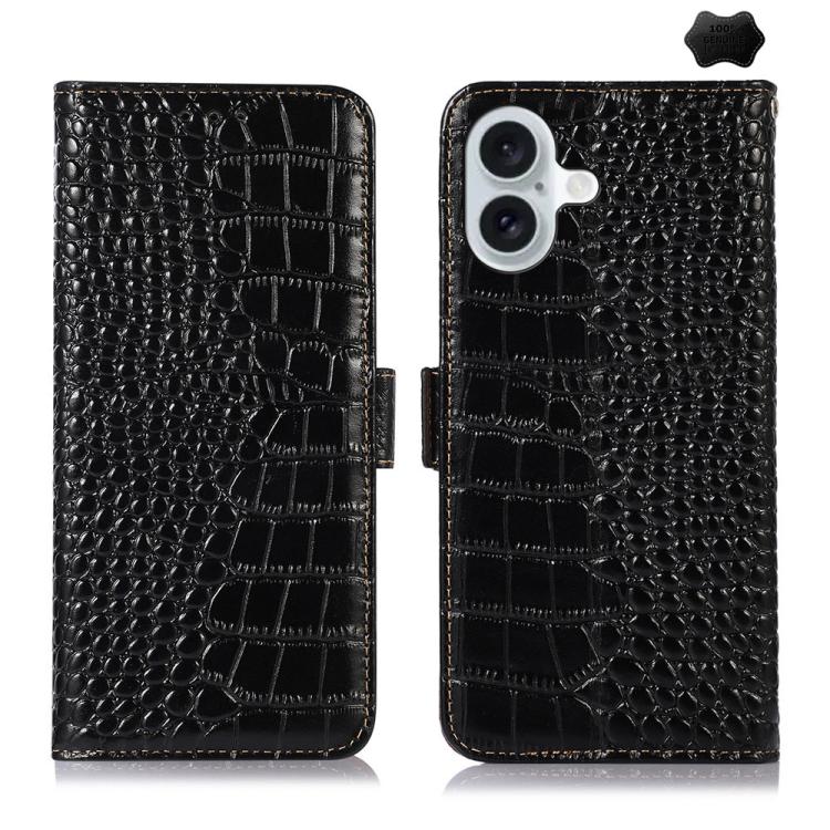 Crocodile Top Layer Cowhide Leather Phone Case – Card Slot, Leather, TPU, For iPhone 18 Pro / 17 Pro, For iPhone 18 Pro Max / 17 Pro Max, For iPhone 16e / 17e, For iPhone 17, For iPhone Air, For iPhone 16 Pro Max For iPhone 17 Black