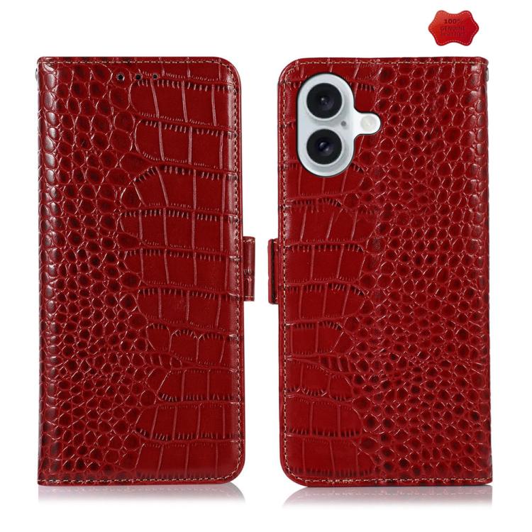 Crocodile Top Layer Cowhide Leather Phone Case – Card Slot, Leather, TPU, For iPhone 18 Pro / 17 Pro, For iPhone 18 Pro Max / 17 Pro Max, For iPhone 16e / 17e, For iPhone 17, For iPhone Air, For iPhone 16 Pro Max For iPhone 17 Red