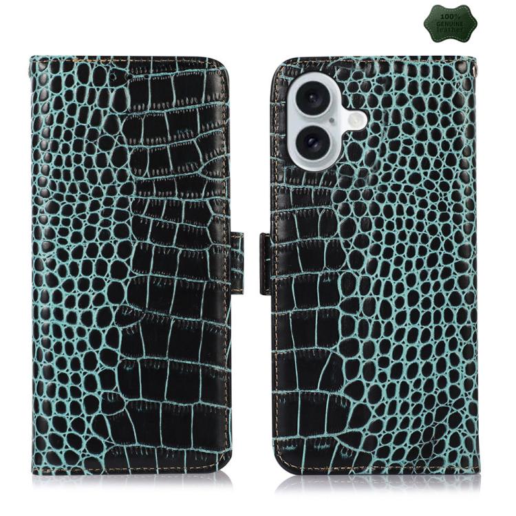 Crocodile Top Layer Cowhide Leather Phone Case – Card Slot, Leather, TPU, For iPhone 18 Pro / 17 Pro, For iPhone 18 Pro Max / 17 Pro Max, For iPhone 16e / 17e, For iPhone 17, For iPhone Air, For iPhone 16 Pro Max For iPhone 17 Green