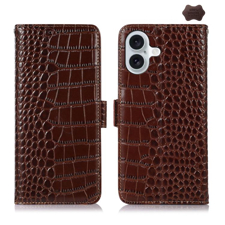 Crocodile Top Layer Cowhide Leather Phone Case – Card Slot, Leather, TPU, For iPhone 18 Pro / 17 Pro, For iPhone 18 Pro Max / 17 Pro Max, For iPhone 16e / 17e, For iPhone 17, For iPhone Air, For iPhone 16 Pro Max For iPhone 17 Brown