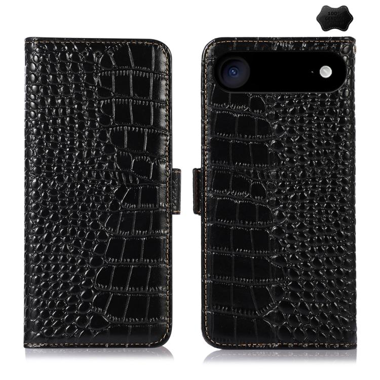 Crocodile Top Layer Cowhide Leather Phone Case – Card Slot, Leather, TPU, For iPhone 18 Pro / 17 Pro, For iPhone 18 Pro Max / 17 Pro Max, For iPhone 16e / 17e, For iPhone 17, For iPhone Air, For iPhone 16 Pro Max For iPhone Air Black