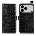 Crocodile Top Layer Cowhide Leather Phone Case, For iPhone 18 Pro / 17 Pro, For iPhone 18 Pro Max / 17 Pro Max, For iPhone 16e / 17e, For iPhone 17, For iPhone Air, For iPhone 16 Pro Max For iPhone 18 Pro 17 Pro Black
