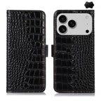 Crocodile Top Layer Cowhide Leather Phone Case, For iPhone 18 Pro / 17 Pro, For iPhone 18 Pro Max / 17 Pro Max, For iPhone 16e / 17e, For iPhone 17, For iPhone Air, For iPhone 16 Pro Max For iPhone 18 Pro 17 Pro Black