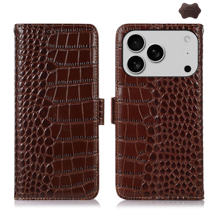 Crocodile Top Layer Cowhide Leather Phone Case – Card Slot, Leather, TPU, For iPhone 18 Pro / 17 Pro, For iPhone 18 Pro Max / 17 Pro Max, For iPhone 16e / 17e, For iPhone 17, For iPhone Air, For iPhone 16 Pro Max For iPhone 18 Pro Max 17 Pro Max Brown