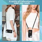 Rhombic Texture Card Bag Phone Case with Long Lanyard, For iPhone 14 Plus, For iPhone 14, For iPhone 14 Pro