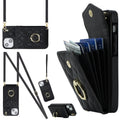 Rhombic Texture Card Bag Phone Case with Long Lanyard, For iPhone 13, For iPhone 12 / 12 Pro, For iPhone 12 Pro Max For iPhone 13 Black