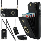 Rhombic Texture Card Bag Phone Case with Long Lanyard, For iPhone 11 Pro Max, For iPhone 11, For iPhone 11 Pro For iPhone 11 Pro Max Black