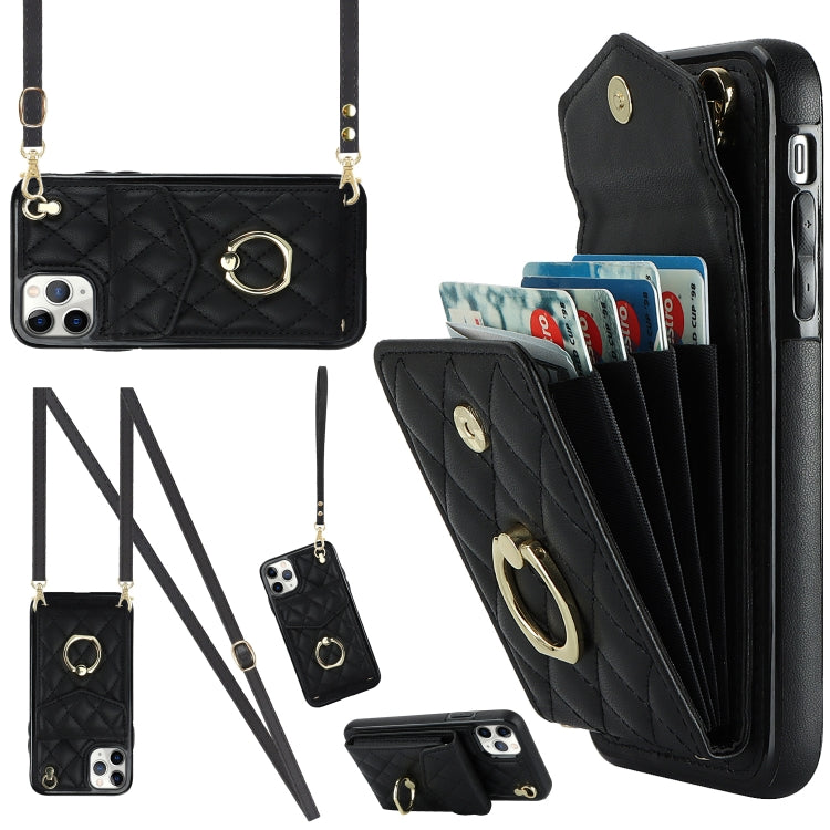 Rhombic Texture Card Bag Phone Case with Long Lanyard, For iPhone 11 Pro Max, For iPhone 11, For iPhone 11 Pro For iPhone 11 Pro Max Black