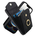 Rhombic Texture Card Bag Phone Case with Long Lanyard – Lanyard, Leather, TPU, For iPhone 17e / 16e, For iPhone 17 Pro Max, For iPhone 17 Pro For iPhone 17e 16e Black