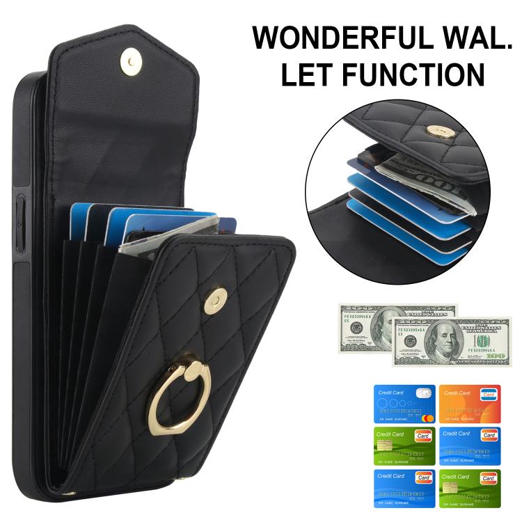 Rhombic Texture Card Bag Phone Case with Long Lanyard – Lanyard, Leather, TPU, For iPhone 17e / 16e, For iPhone 17 Pro Max, For iPhone 17 Pro