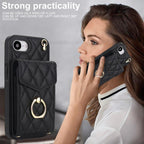 Rhombic Texture Card Bag Phone Case with Long Lanyard – Lanyard, Leather, TPU, For iPhone 17e / 16e, For iPhone 17 Pro Max, For iPhone 17 Pro