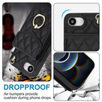 Rhombic Texture Card Bag Phone Case with Long Lanyard – Lanyard, Leather, TPU, For iPhone 17e / 16e, For iPhone 17 Pro Max, For iPhone 17 Pro