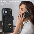 Rhombic Texture Card Bag Phone Case with Long Lanyard – Lanyard, Leather, TPU, For iPhone 17, For iPhone Air, For iPhone 15 Pro Max