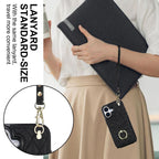 Rhombic Texture Card Bag Phone Case with Long Lanyard – Lanyard, Leather, TPU, For iPhone 17, For iPhone Air, For iPhone 15 Pro Max