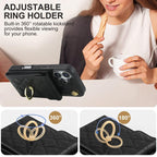 Rhombic Texture Card Bag Phone Case with Long Lanyard – Lanyard, Leather, TPU, For iPhone 17, For iPhone Air, For iPhone 15 Pro Max