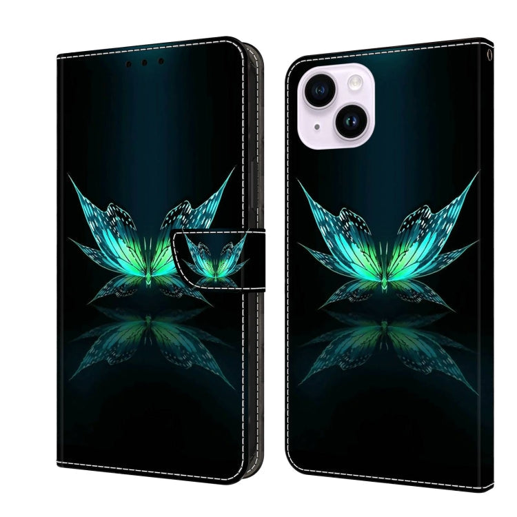 Crystal 3D Shockproof Protective Leather Phone Case, For iPhone 14 Plus For iPhone 14 Plus Reflection Dutterfly