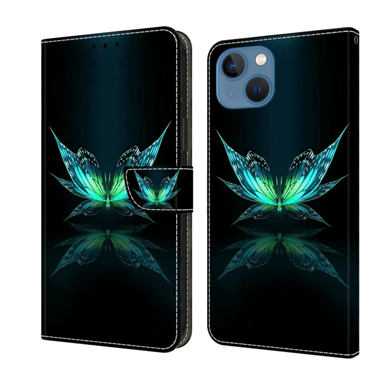Crystal 3D Shockproof Protective Leather Phone Case, For iPhone 15 For iPhone 15 Reflection Dutterfly