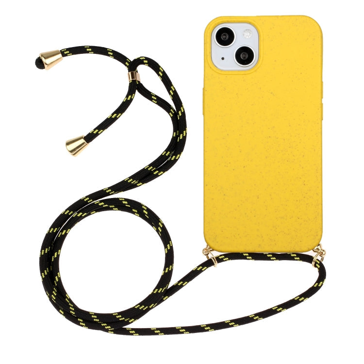 Wheat Straw Material + TPU Phone Case with Lanyard, For iPhone 15 Pro... For iPhone 15 Yellow