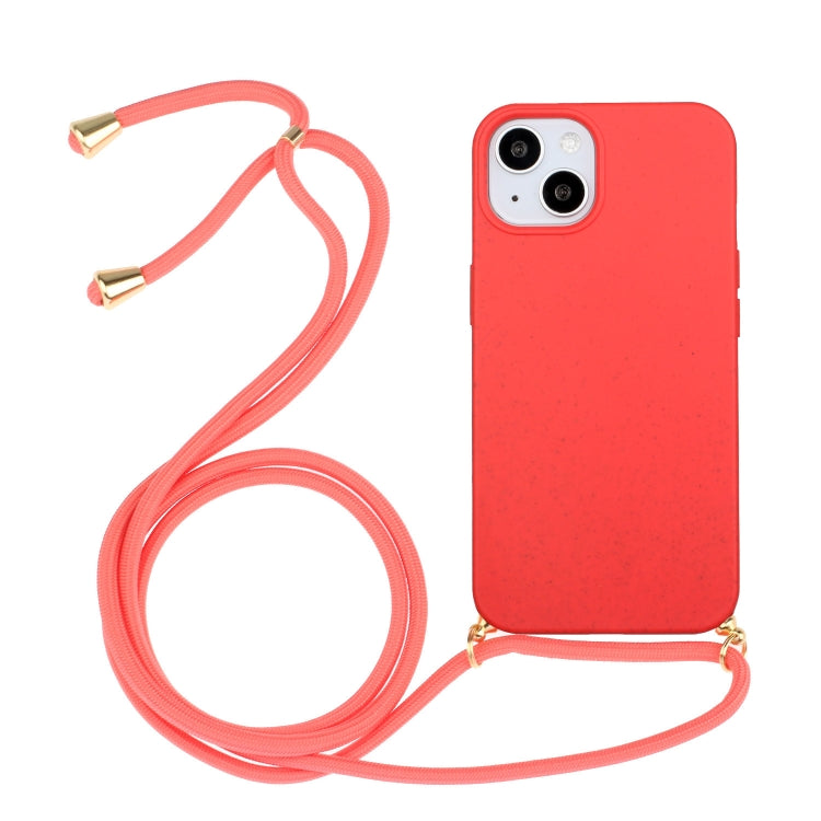 Wheat Straw Material + TPU Phone Case with Lanyard, For iPhone 15 Pro... For iPhone 15 Red