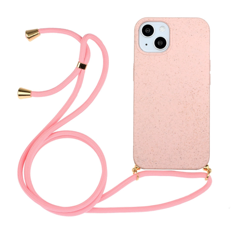 Wheat Straw Material + TPU Phone Case with Lanyard, For iPhone 15 Pro... For iPhone 15 Pink