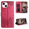 Cat Embossing Pattern Leather Phone Case with Lanyard, For iPhone 13, For iPhone 13 mini, For iPhone 12, For iPhone 12 Pro Max For iPhone 13 Red
