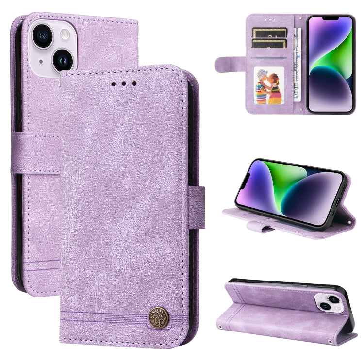 Skin Feel Life Tree Leather Phone Case – Card Slot, Leather, TPU, For iPhone 15 For iPhone 15 Purple