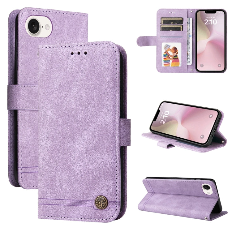 Skin Feel Life Tree Leather Phone Case – Card Slot, Leather, TPU, For iPhone 17e / 16e, For iPhone 17 Pro Max, For iPhone 17 Pro, For iPhone 17 For iPhone 17e 16e Purple