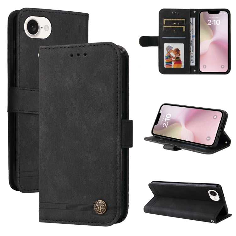 Skin Feel Life Tree Leather Phone Case – Card Slot, Leather, TPU, For iPhone 17e / 16e, For iPhone 17 Pro Max, For iPhone 17 Pro, For iPhone 17 For iPhone 17e 16e Black