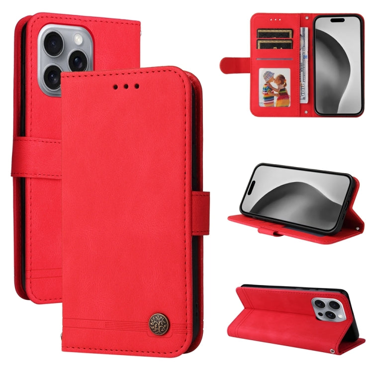 Skin Feel Life Tree Leather Phone Case – Card Slot, Leather, TPU, For iPhone Air, For iPhone 16 Pro Max, For iPhone 16 Pro, For iPhone 16 Plus For iPhone 16 Pro Max Red
