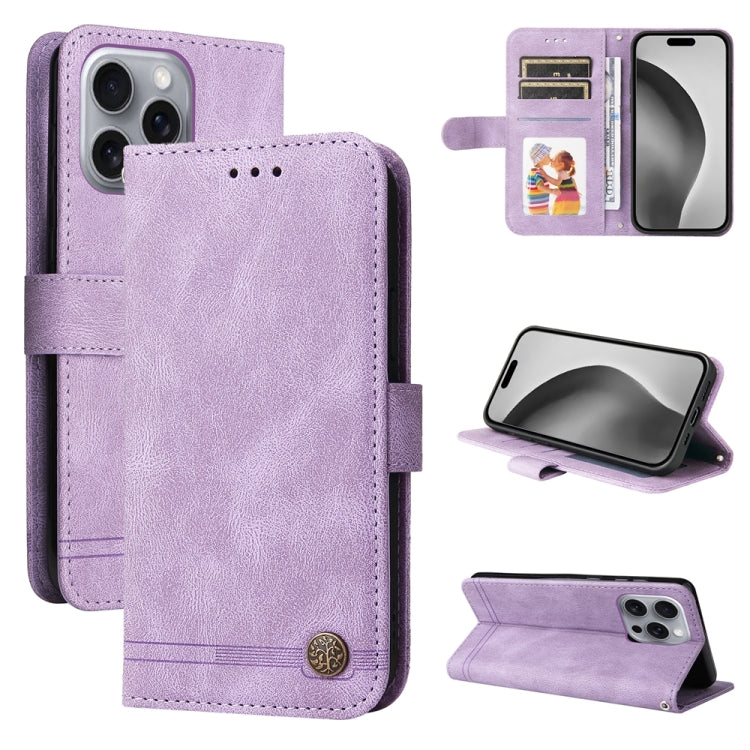 Skin Feel Life Tree Leather Phone Case – Card Slot, Leather, TPU, For iPhone Air, For iPhone 16 Pro Max, For iPhone 16 Pro, For iPhone 16 Plus For iPhone 16 Pro Max Purple