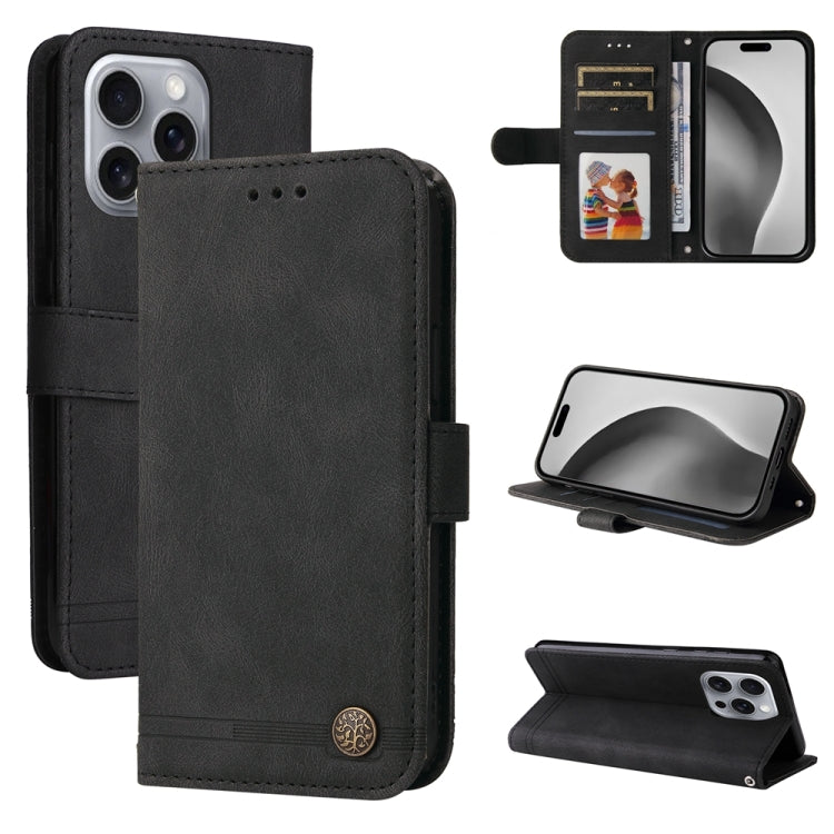 Skin Feel Life Tree Leather Phone Case – Card Slot, Leather, TPU, For iPhone Air, For iPhone 16 Pro Max, For iPhone 16 Pro, For iPhone 16 Plus For iPhone 16 Pro Max Black