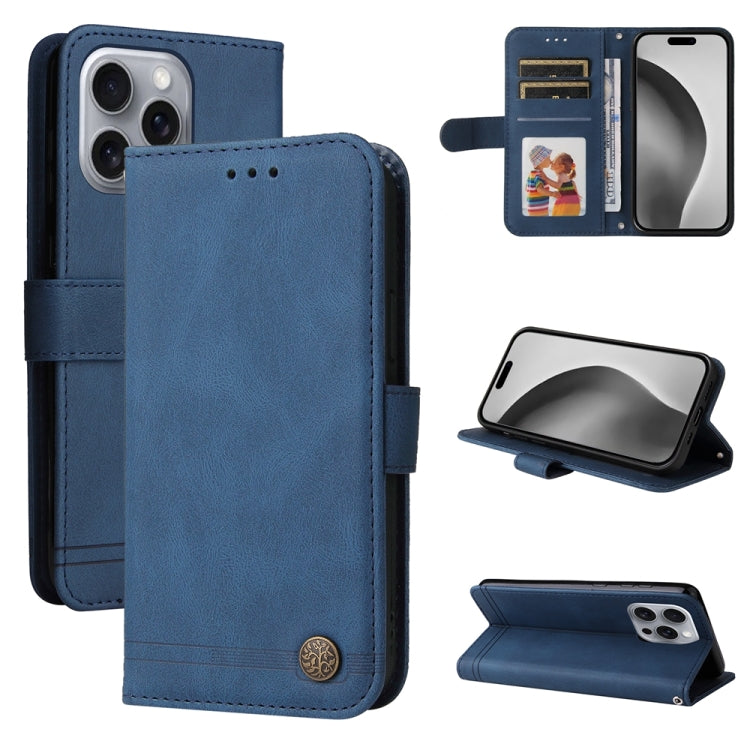 Skin Feel Life Tree Leather Phone Case – Card Slot, Leather, TPU, For iPhone Air, For iPhone 16 Pro Max, For iPhone 16 Pro, For iPhone 16 Plus For iPhone 16 Pro Max Blue