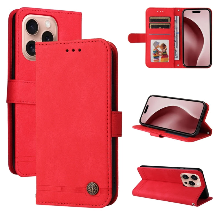 Skin Feel Life Tree Leather Phone Case – Card Slot, Leather, TPU, For iPhone Air, For iPhone 16 Pro Max, For iPhone 16 Pro, For iPhone 16 Plus For iPhone 16 Pro Red