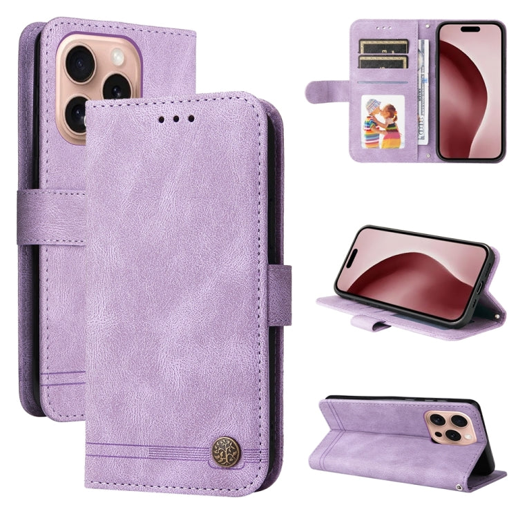 Skin Feel Life Tree Leather Phone Case – Card Slot, Leather, TPU, For iPhone Air, For iPhone 16 Pro Max, For iPhone 16 Pro, For iPhone 16 Plus For iPhone 16 Pro Purple