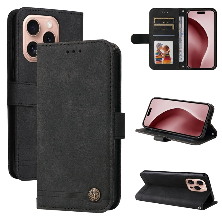 Skin Feel Life Tree Leather Phone Case – Card Slot, Leather, TPU, For iPhone Air, For iPhone 16 Pro Max, For iPhone 16 Pro, For iPhone 16 Plus For iPhone 16 Pro Black