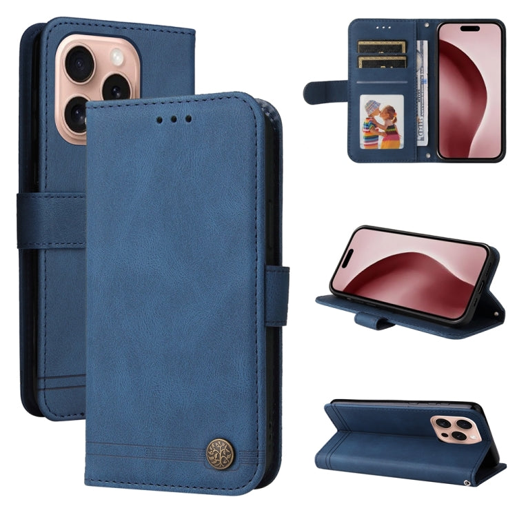Skin Feel Life Tree Leather Phone Case – Card Slot, Leather, TPU, For iPhone Air, For iPhone 16 Pro Max, For iPhone 16 Pro, For iPhone 16 Plus For iPhone 16 Pro Blue