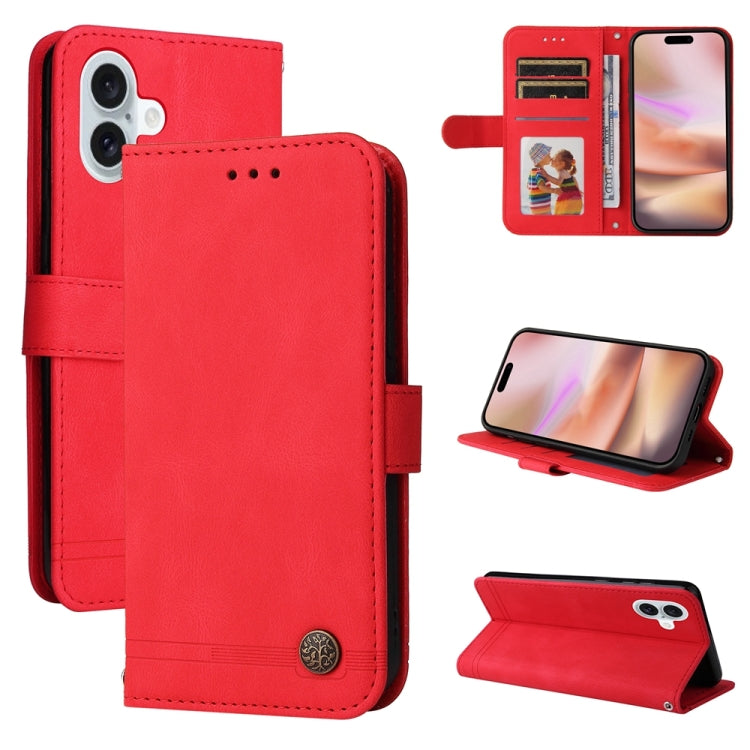 Skin Feel Life Tree Leather Phone Case – Card Slot, Leather, TPU, For iPhone Air, For iPhone 16 Pro Max, For iPhone 16 Pro, For iPhone 16 Plus For iPhone 16 Plus Red