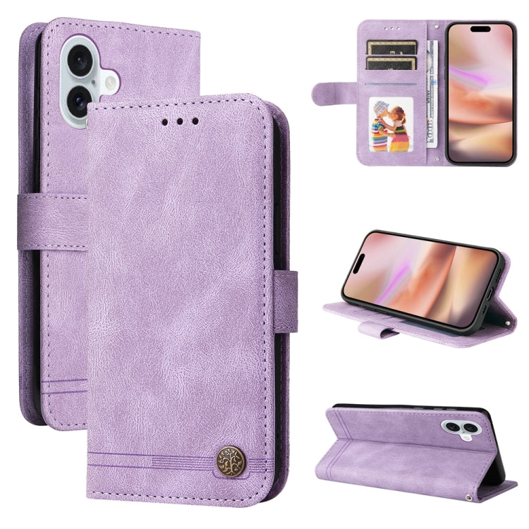 Skin Feel Life Tree Leather Phone Case – Card Slot, Leather, TPU, For iPhone Air, For iPhone 16 Pro Max, For iPhone 16 Pro, For iPhone 16 Plus For iPhone 16 Plus Purple