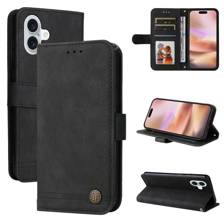 Skin Feel Life Tree Leather Phone Case – Card Slot, Leather, TPU, For iPhone Air, For iPhone 16 Pro Max, For iPhone 16 Pro, For iPhone 16 Plus For iPhone 16 Plus Black