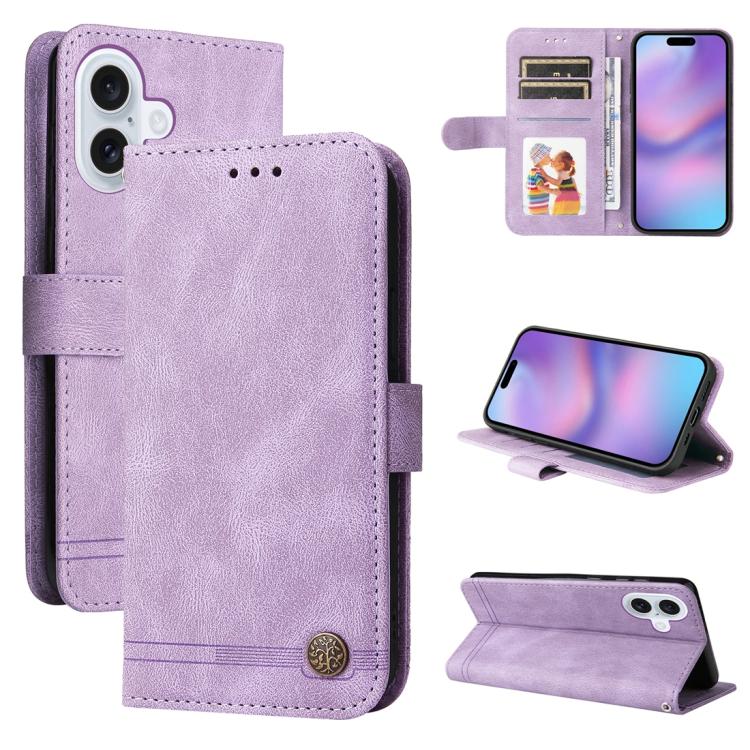Skin Feel Life Tree Leather Phone Case – Card Slot, Leather, TPU, For iPhone 17e / 16e, For iPhone 17 Pro Max, For iPhone 17 Pro, For iPhone 17 For iPhone 17 Purple