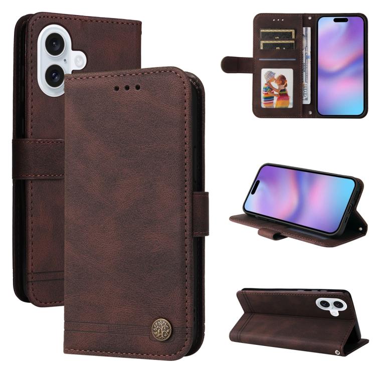 Skin Feel Life Tree Leather Phone Case – Card Slot, Leather, TPU, For iPhone 17e / 16e, For iPhone 17 Pro Max, For iPhone 17 Pro, For iPhone 17 For iPhone 17 Brown