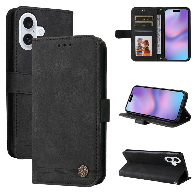 Skin Feel Life Tree Leather Phone Case – Card Slot, Leather, TPU, For iPhone 17e / 16e, For iPhone 17 Pro Max, For iPhone 17 Pro, For iPhone 17 For iPhone 17 Black
