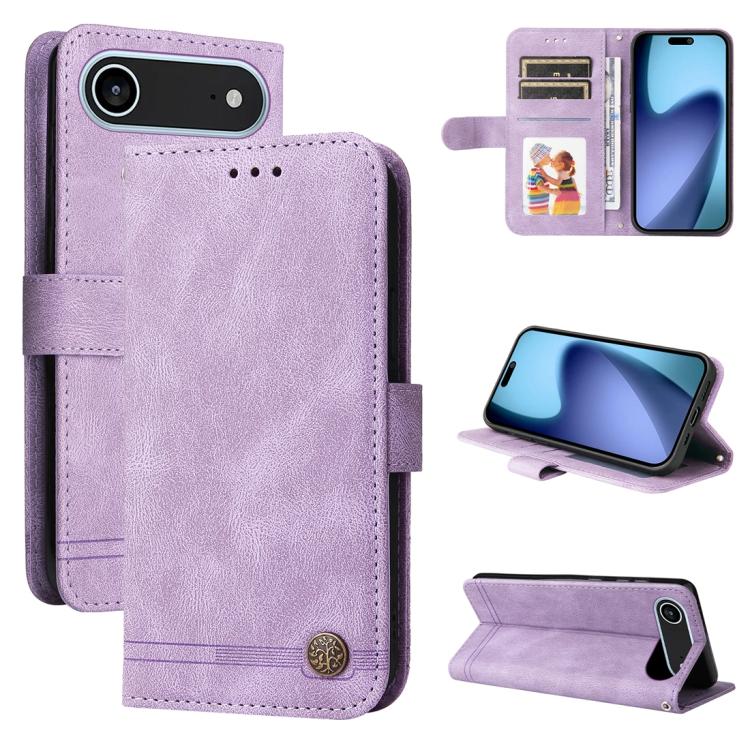 Skin Feel Life Tree Leather Phone Case – Card Slot, Leather, TPU, For iPhone Air, For iPhone 16 Pro Max, For iPhone 16 Pro, For iPhone 16 Plus For iPhone Air Purple